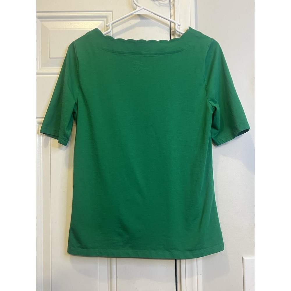 Talbots Petite MP Emerald Green Scallop Neck 100% Pima Cotton Tee Shirt PM - Picture 2 of 5